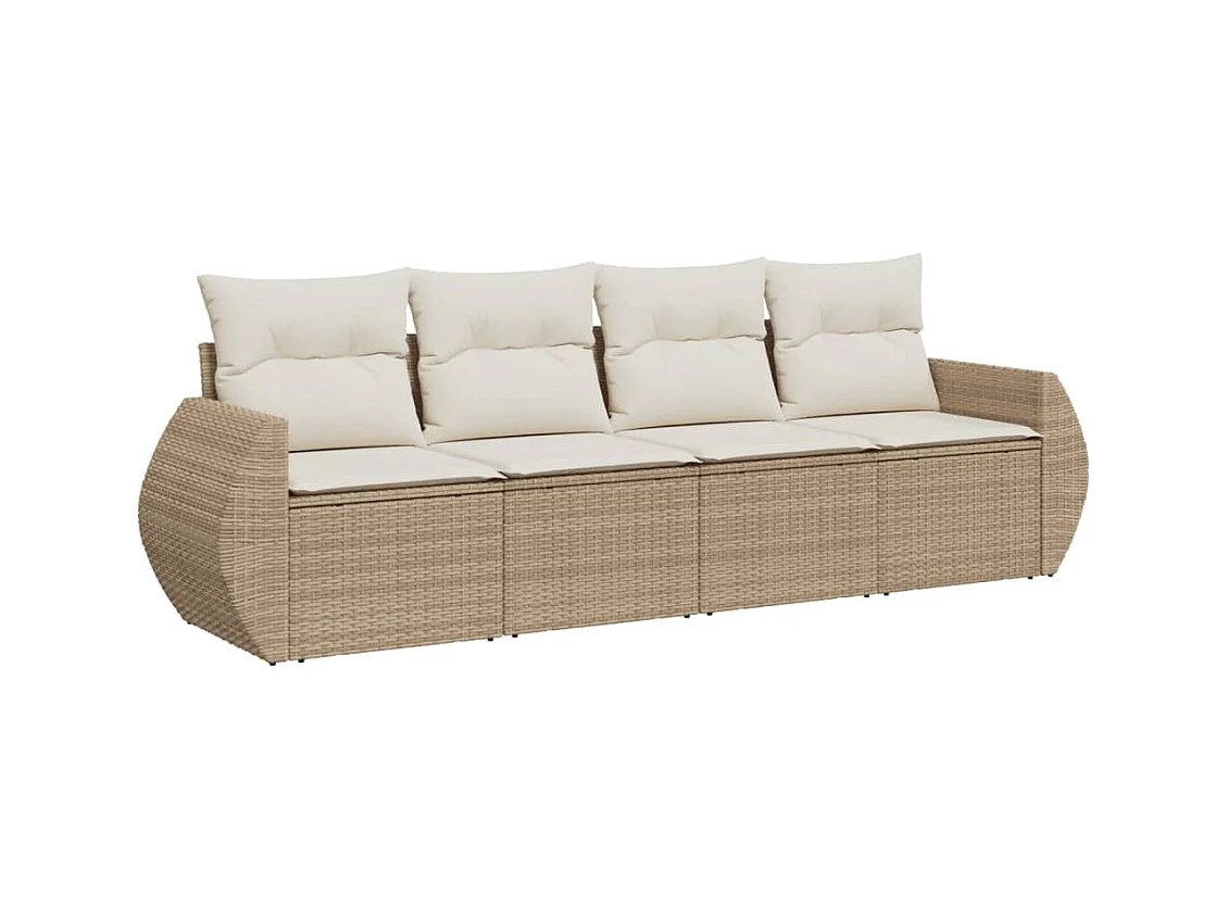 Salon de jardin avec coussins 4 pcs beige résine tressée