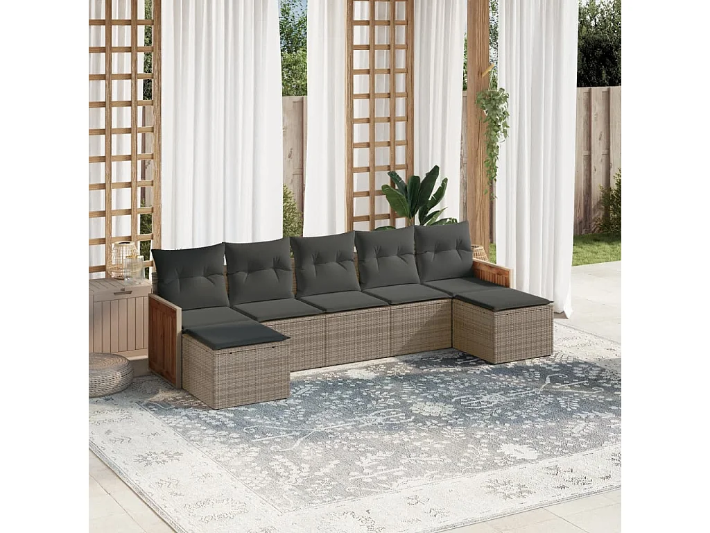 Salon de jardin avec coussins 7 pcs gris résine tressée