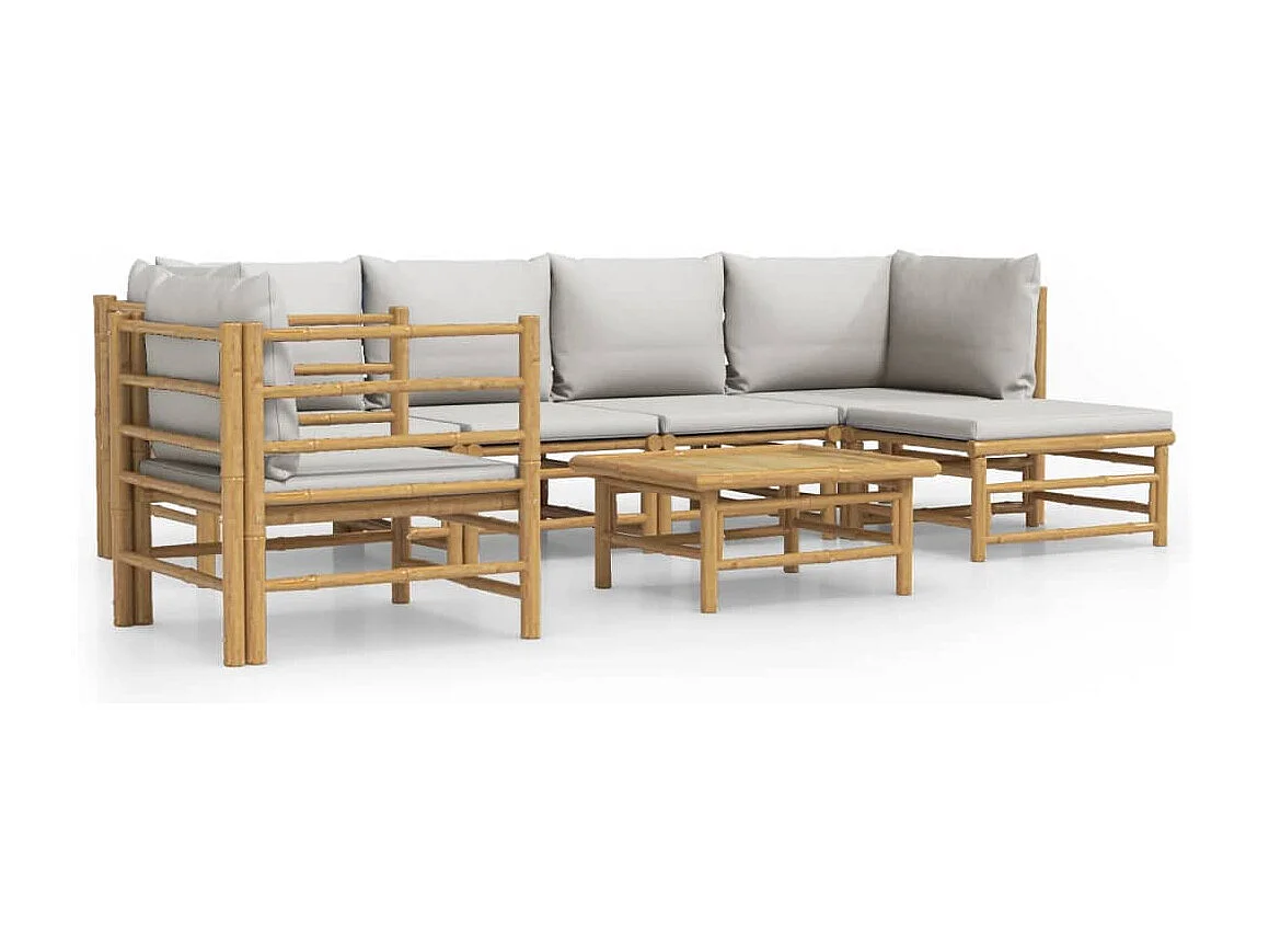Salon de jardin 7 pcs avec coussins gris clair bambou