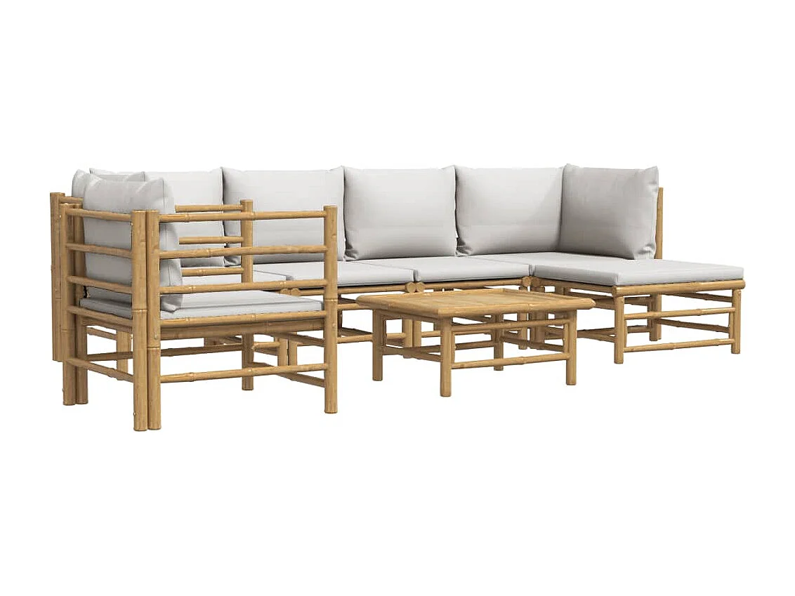 Salon de jardin 7 pcs avec coussins gris clair bambou