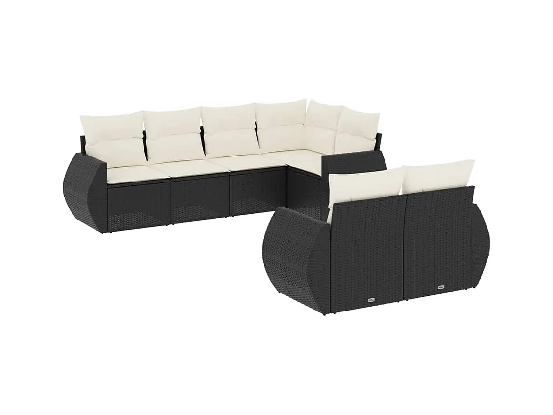 Salon de jardin 7 pcs avec coussins noir résine tressée