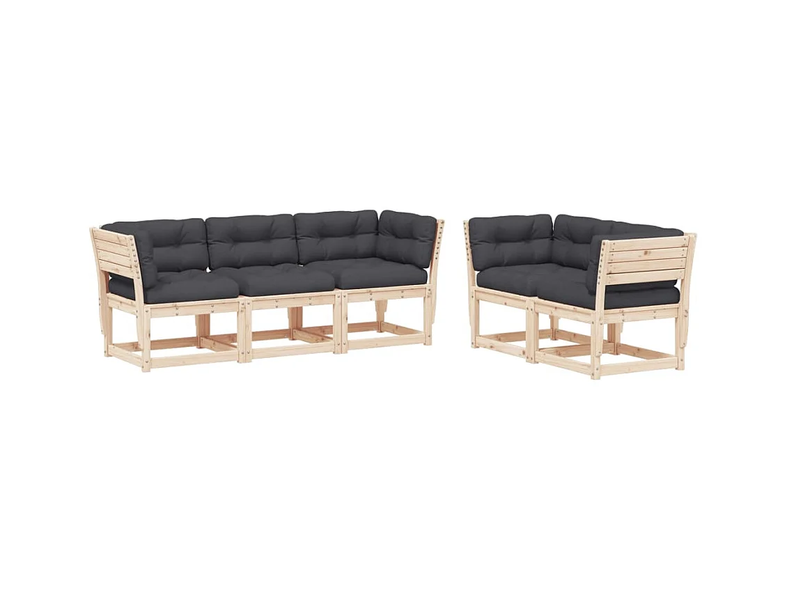 Salon de jardin 5 pcs avec coussins bois de pin massif