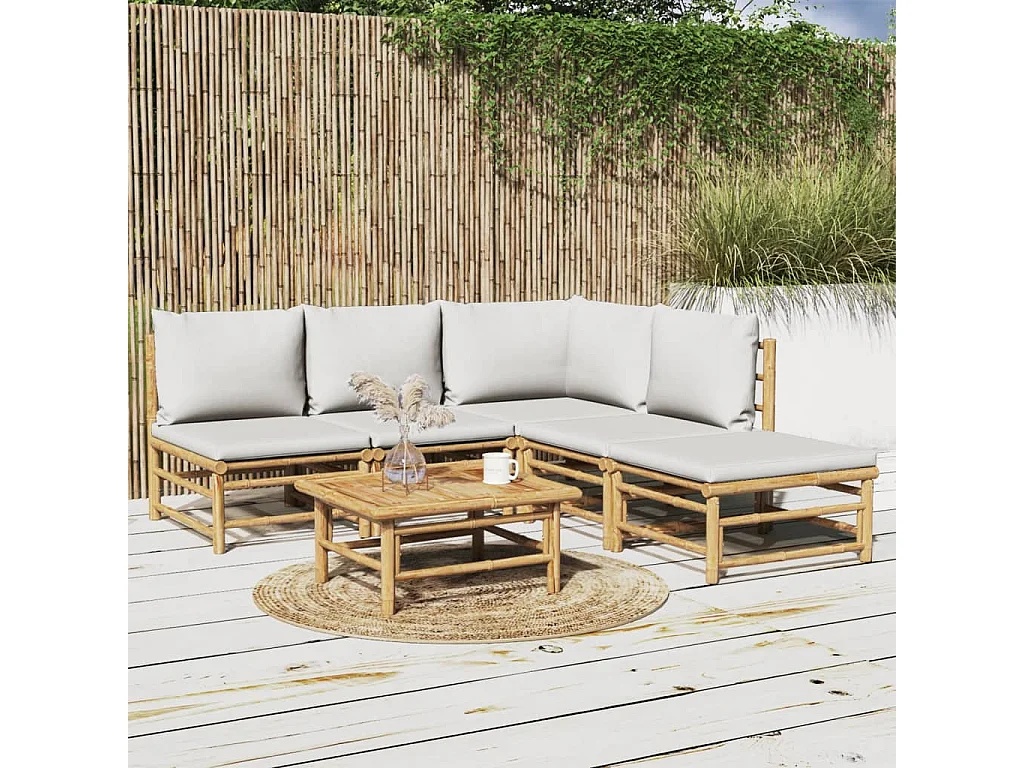 Salon de jardin 6 pcs avec coussins gris clair bambou