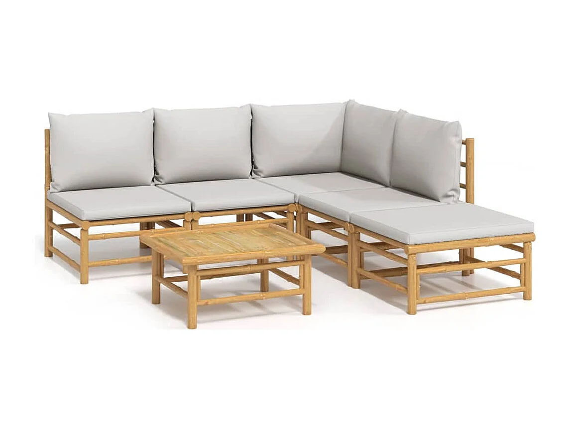 Salon de jardin 6 pcs avec coussins gris clair bambou