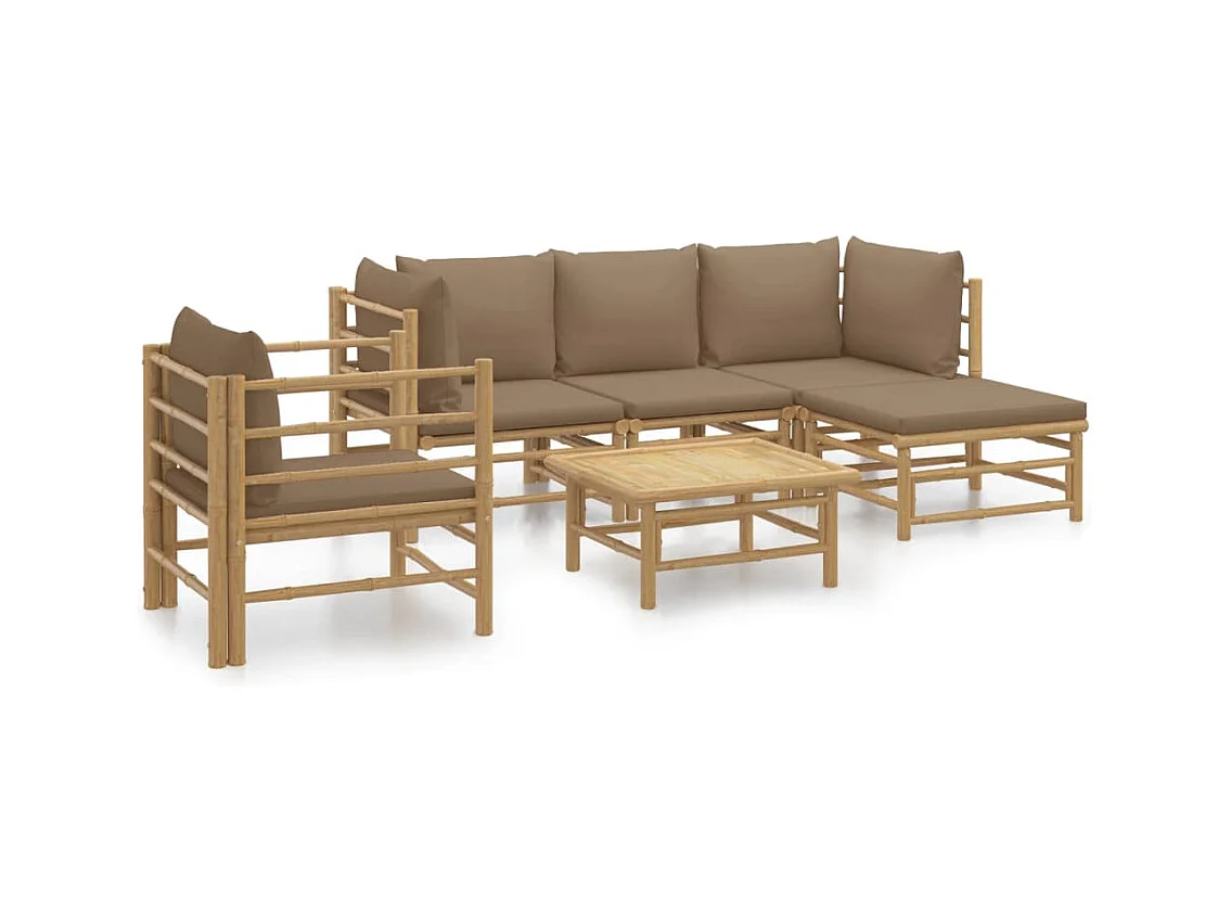 Salon de jardin 6 pcs avec coussins taupe bambou