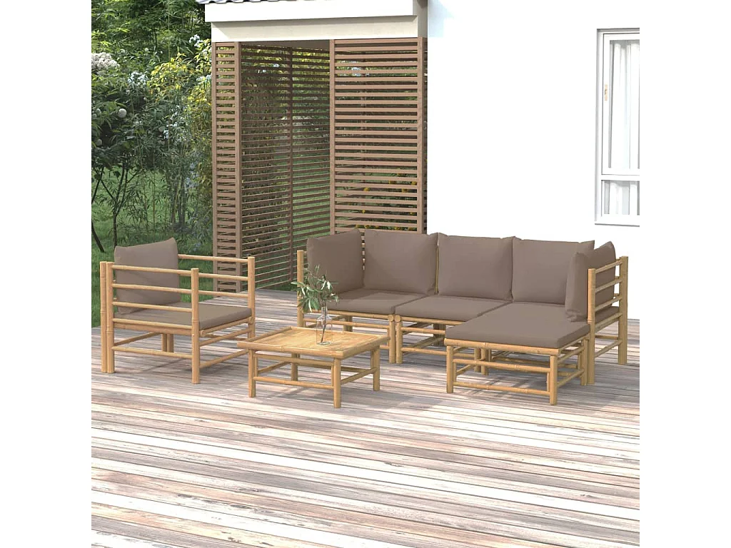 Salon de jardin 6 pcs avec coussins taupe bambou