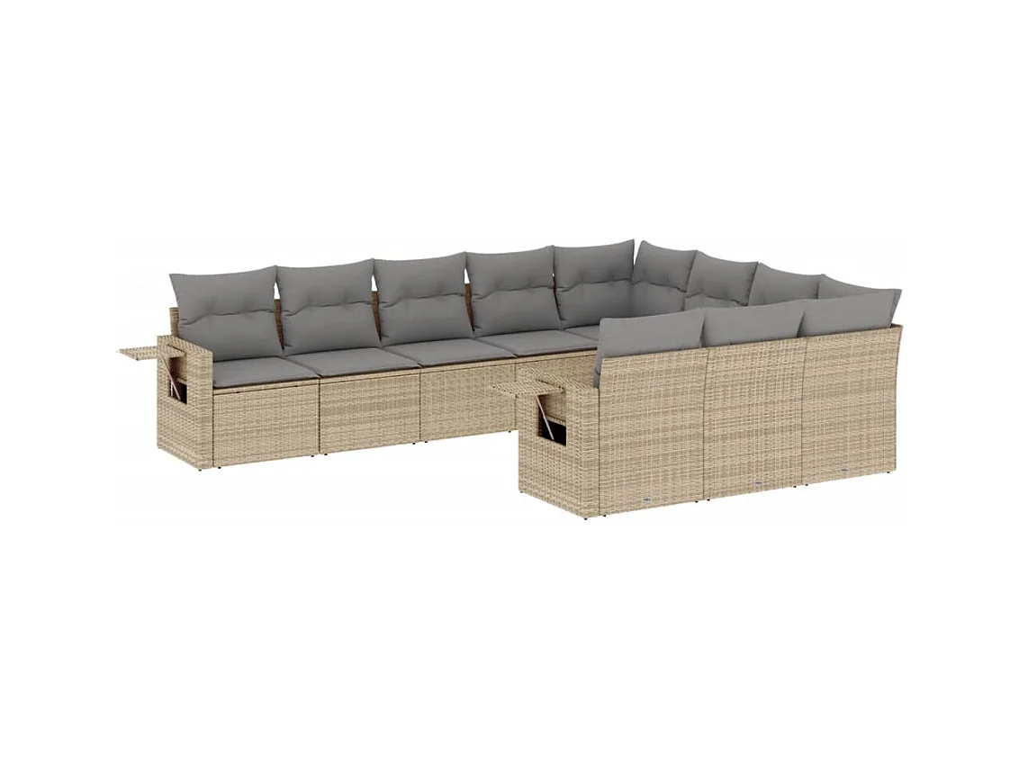 Salon de jardin avec coussins 10 pcs beige résine tressée