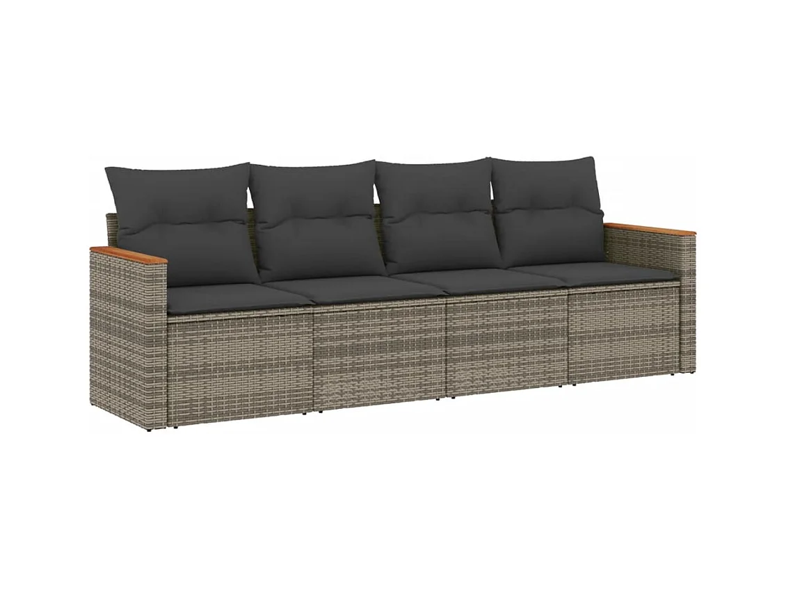 Salon de jardin 4 pcs avec coussins gris résine tressée