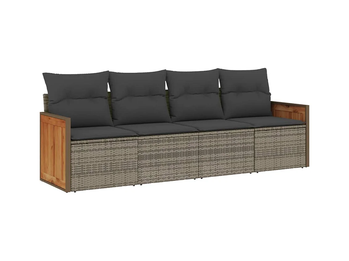 Salon de jardin 4 pcs avec coussins gris résine tressée