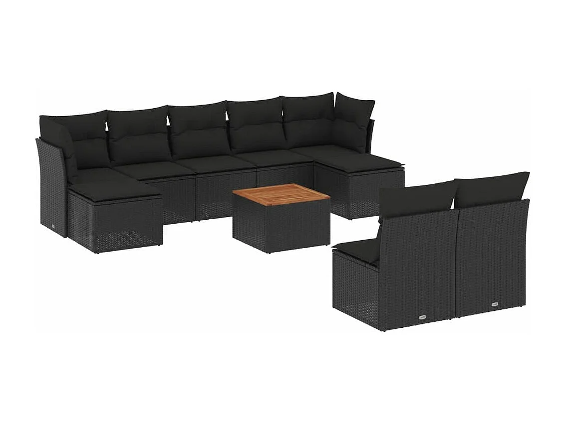 Salon de jardin 10 pcs avec coussins noir résine tressée