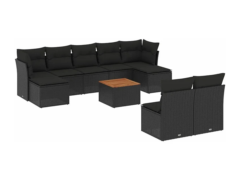 Salon de jardin 10 pcs avec coussins noir résine tressée