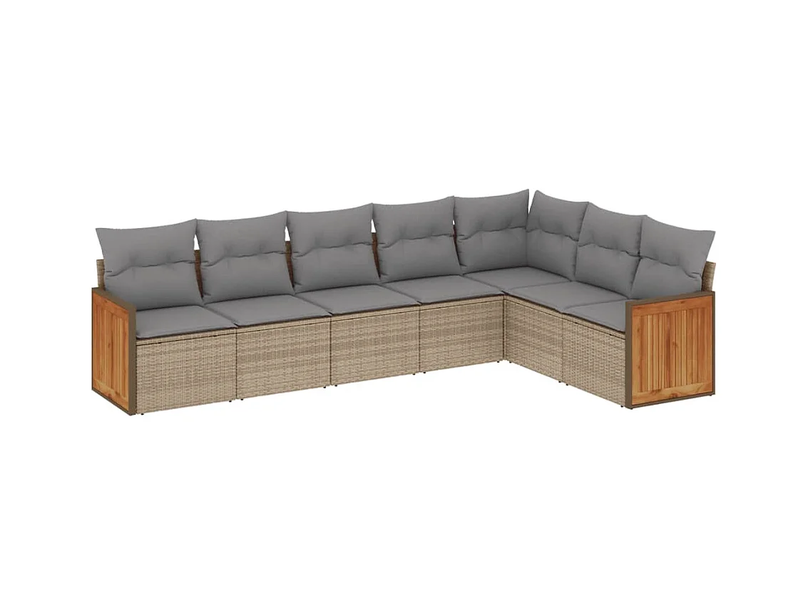 Salon de jardin avec coussins 7 pcs beige résine tressée