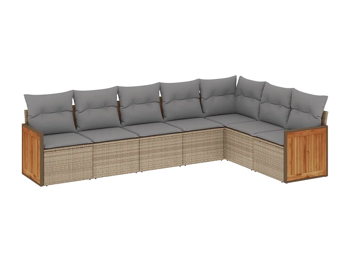 Salon de jardin avec coussins 7 pcs beige résine tressée