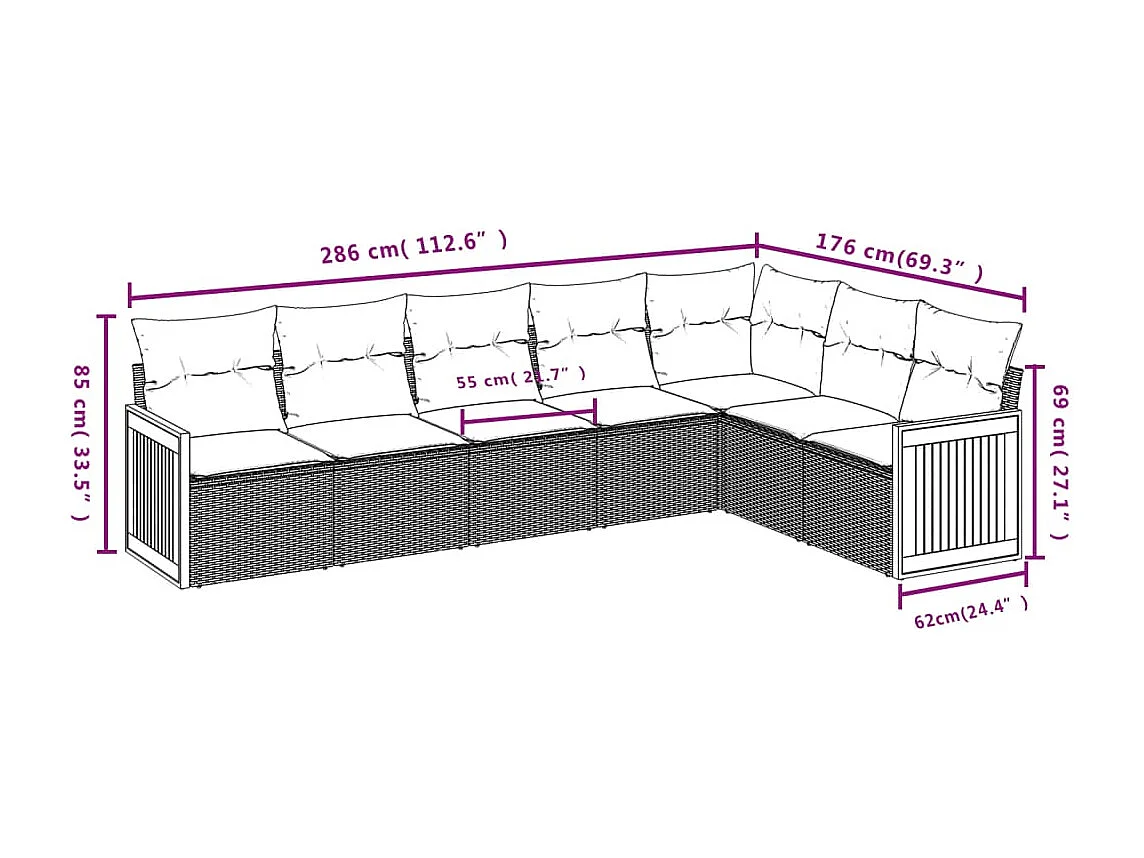 Salon de jardin avec coussins 7 pcs beige résine tressée