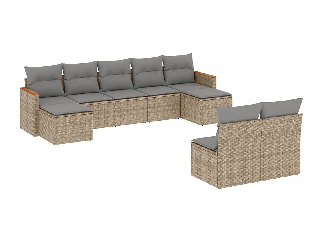 Salon de jardin avec coussins 9pcs mélange beige résine tressée