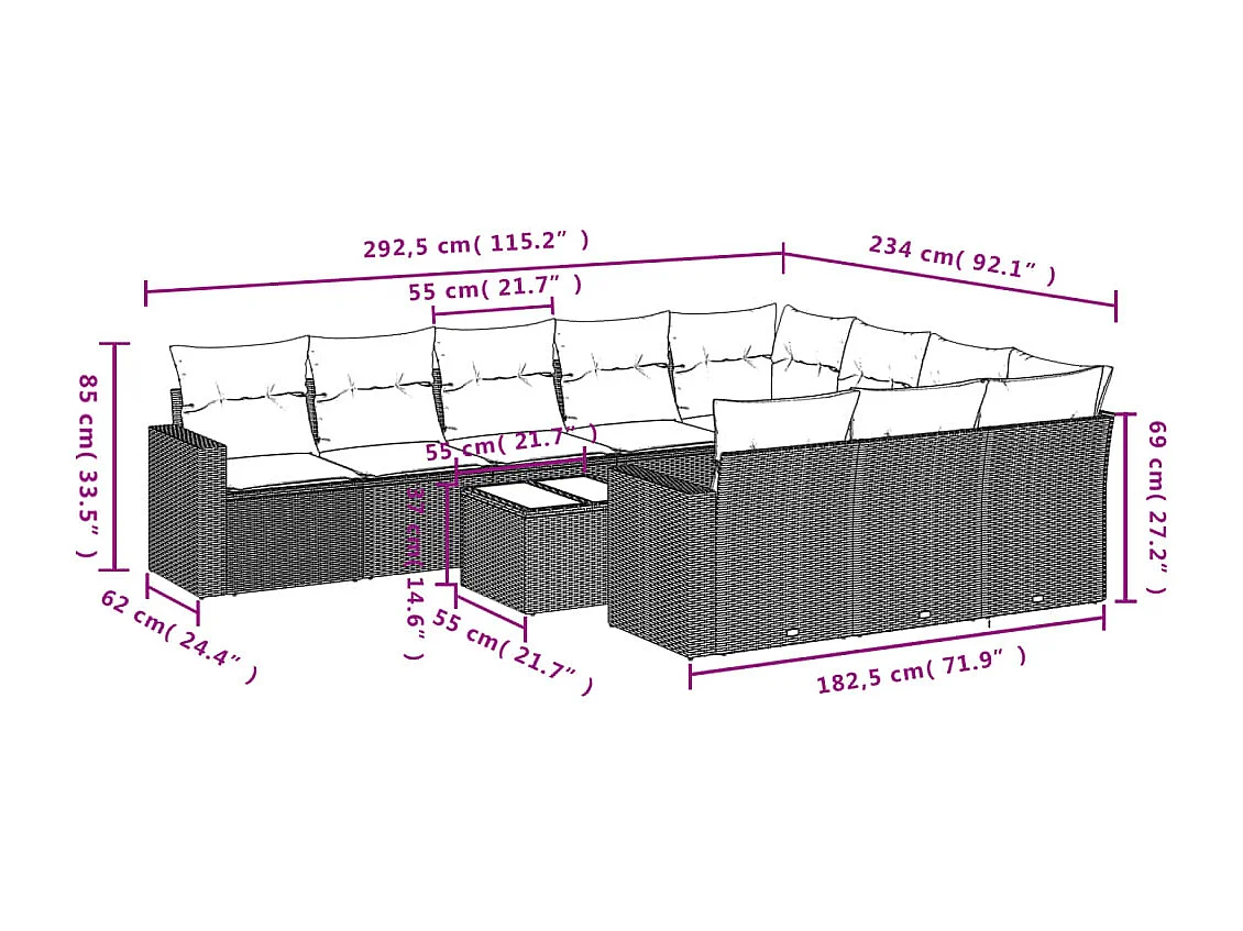 Salon de jardin 11 pcs avec coussins noir résine tressée