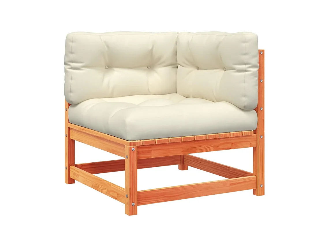 Salon de jardin 9 pcs avec coussins marron cire bois pin massif