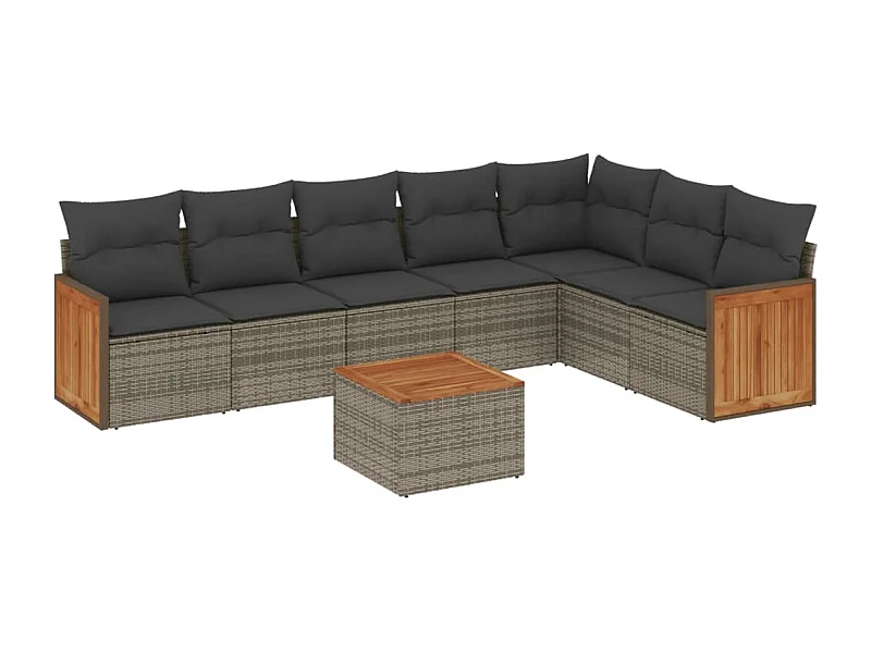 Salon de jardin 8 pcs avec coussins gris résine tressée