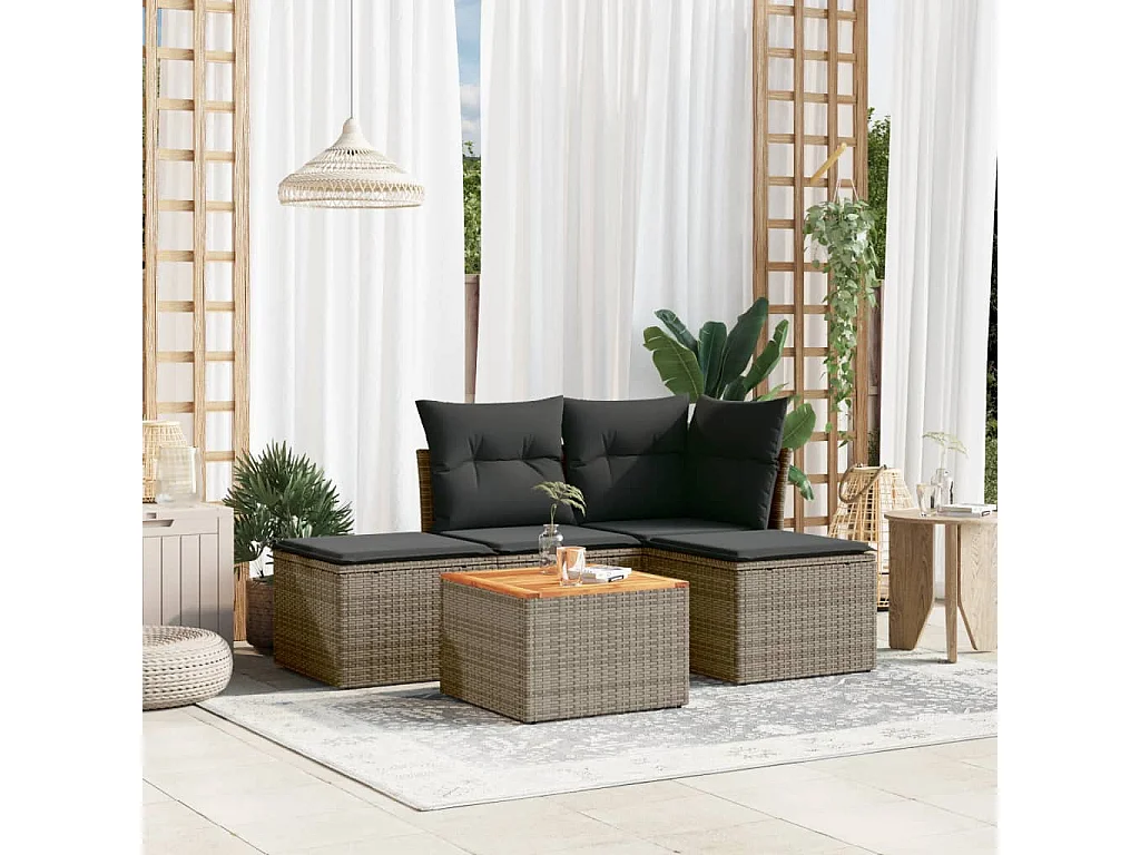 Salon de jardin 5 pcs avec coussins gris résine tressée
