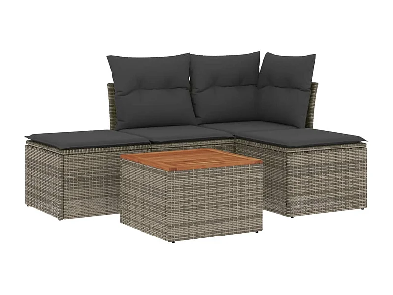 Salon de jardin 5 pcs avec coussins gris résine tressée