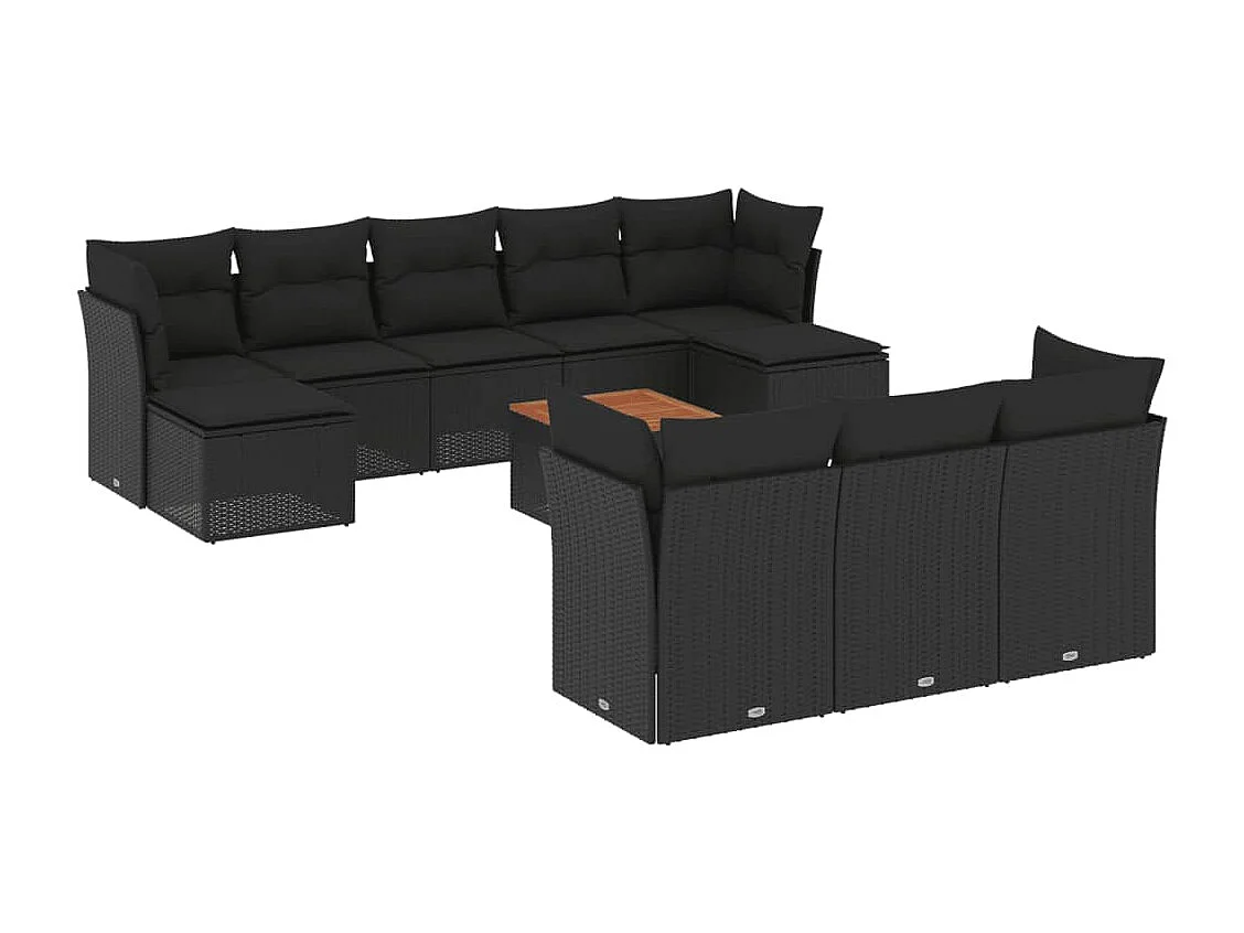 Salon de jardin 11 pcs avec coussins noir résine tressée