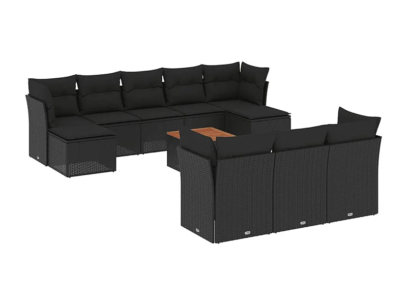 Salon de jardin 11 pcs avec coussins noir résine tressée
