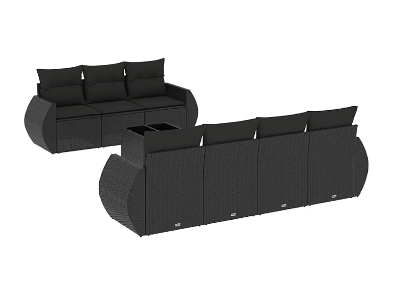 Salon de jardin 8 pcs avec coussins noir résine tressée