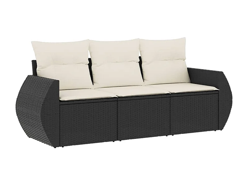 Salon de jardin 3 pcs avec coussins noir résine tressée