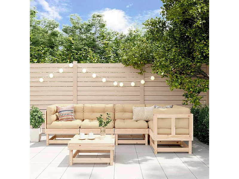 Salon de jardin 6 pcs avec coussins bois massif