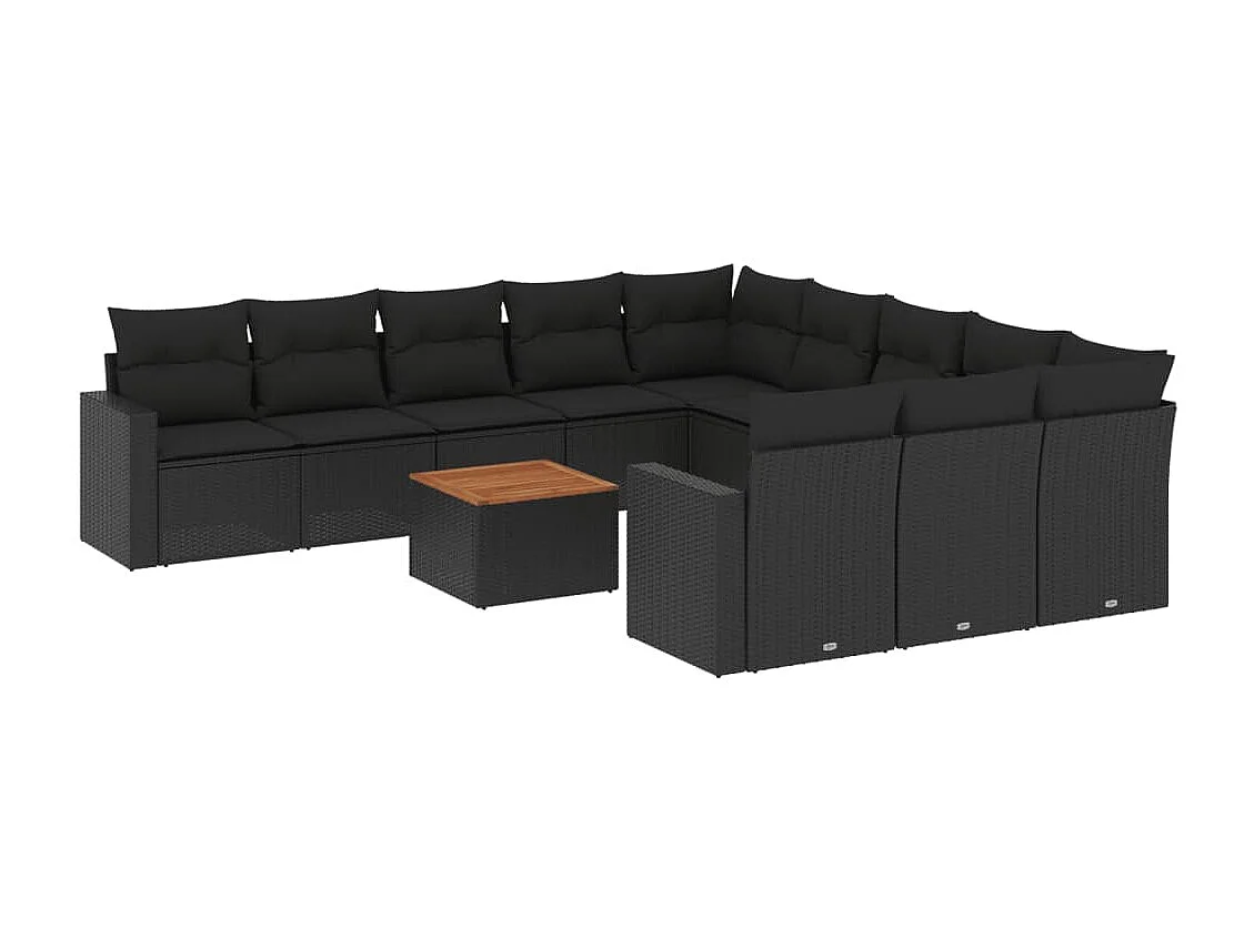 Salon de jardin 12 pcs avec coussins noir résine tressée