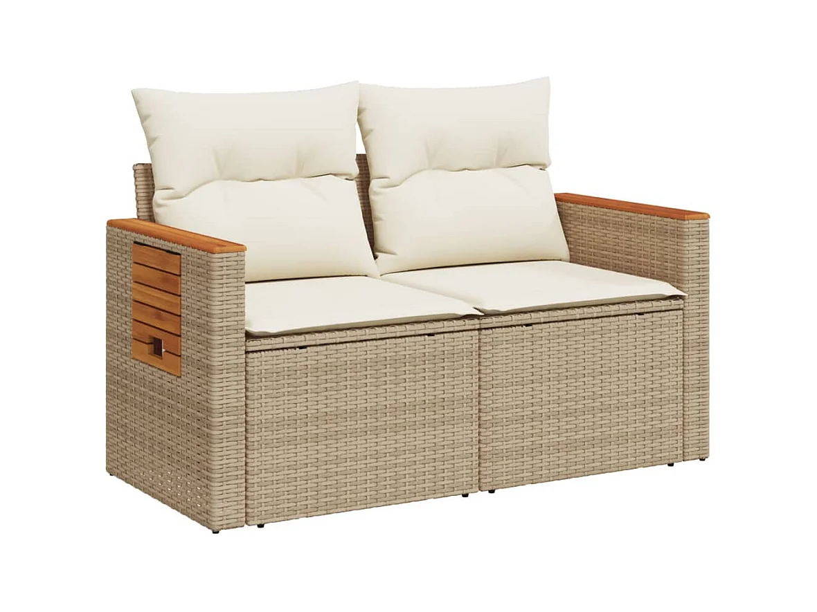 Canapé de jardin avec coussins 2 places beige résine tressée