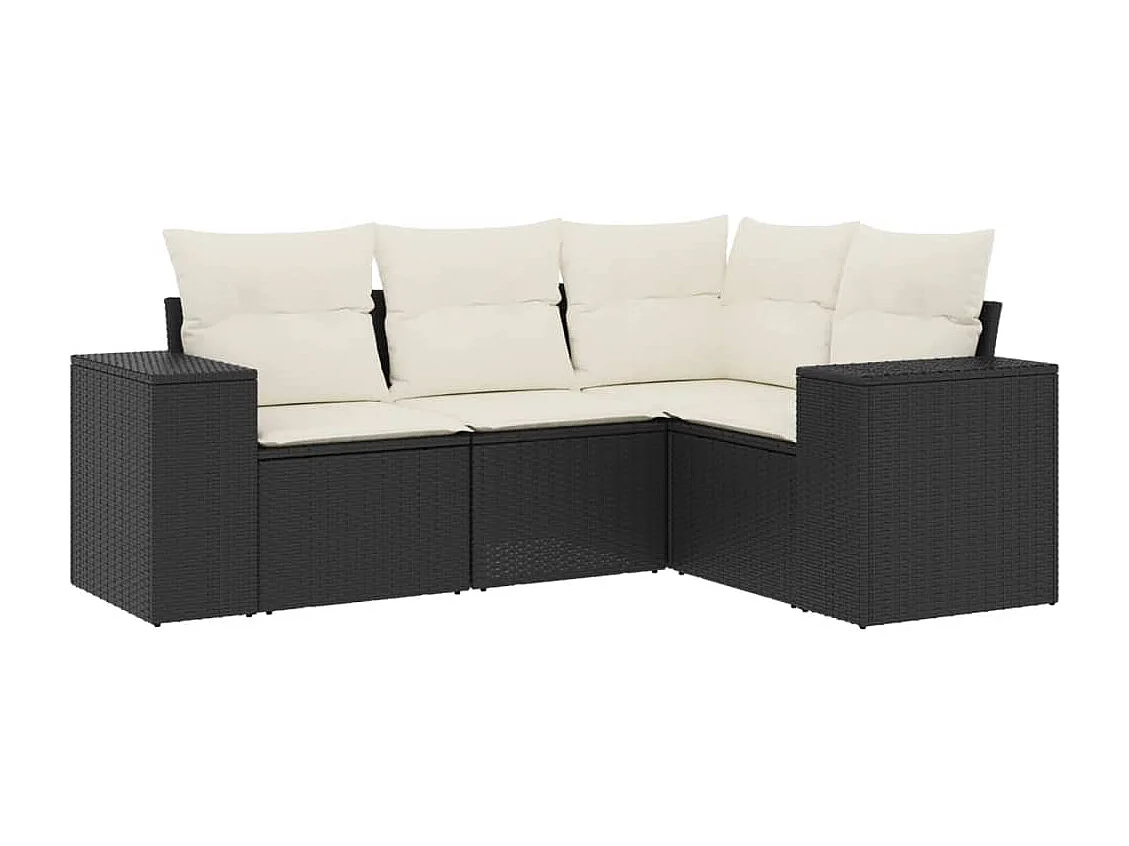 Salon de jardin 4 pcs avec coussins noir résine tressée