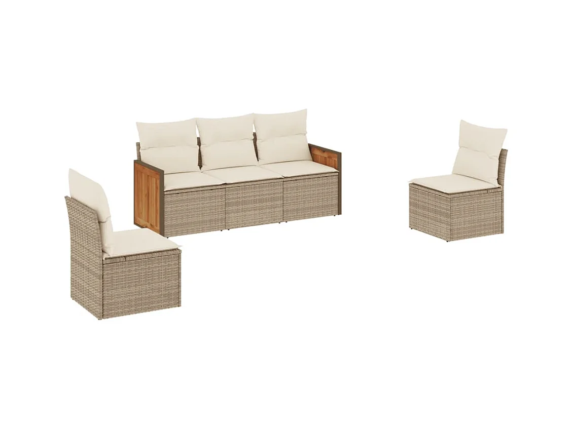 Salon de jardin avec coussins 5 pcs beige résine tressée