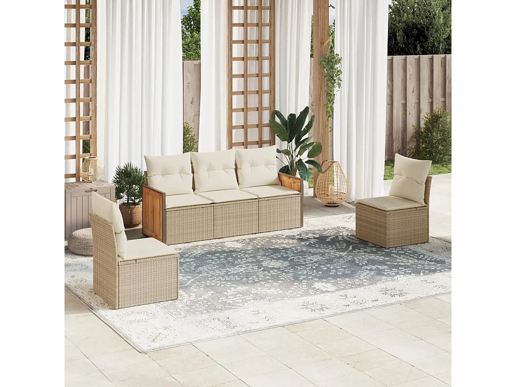 Salon de jardin avec coussins 5 pcs beige résine tressée