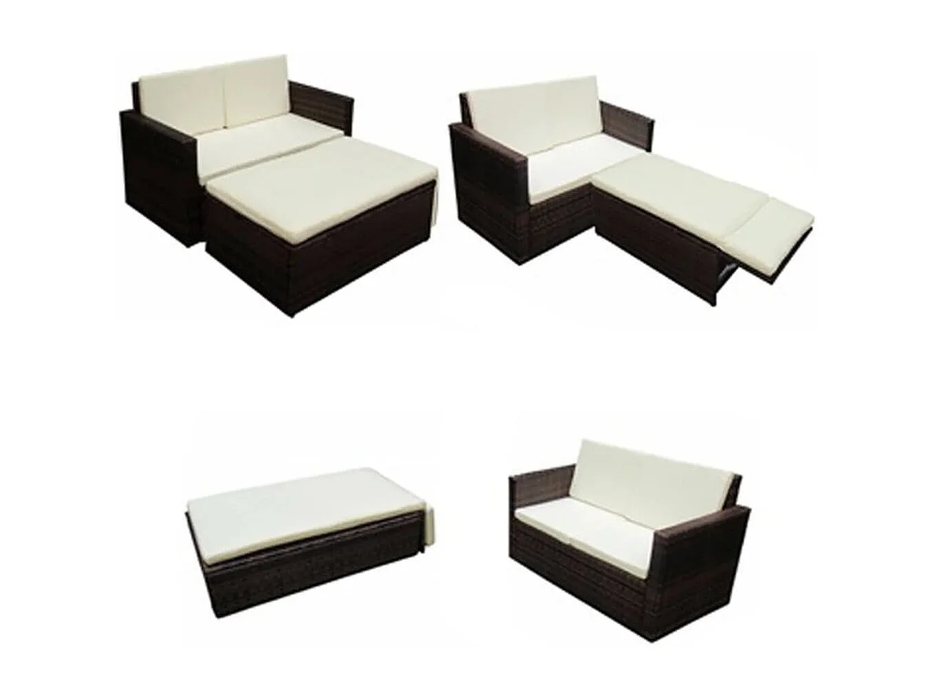 Salon de jardin 2 pcs avec coussins Résine tressée Marron