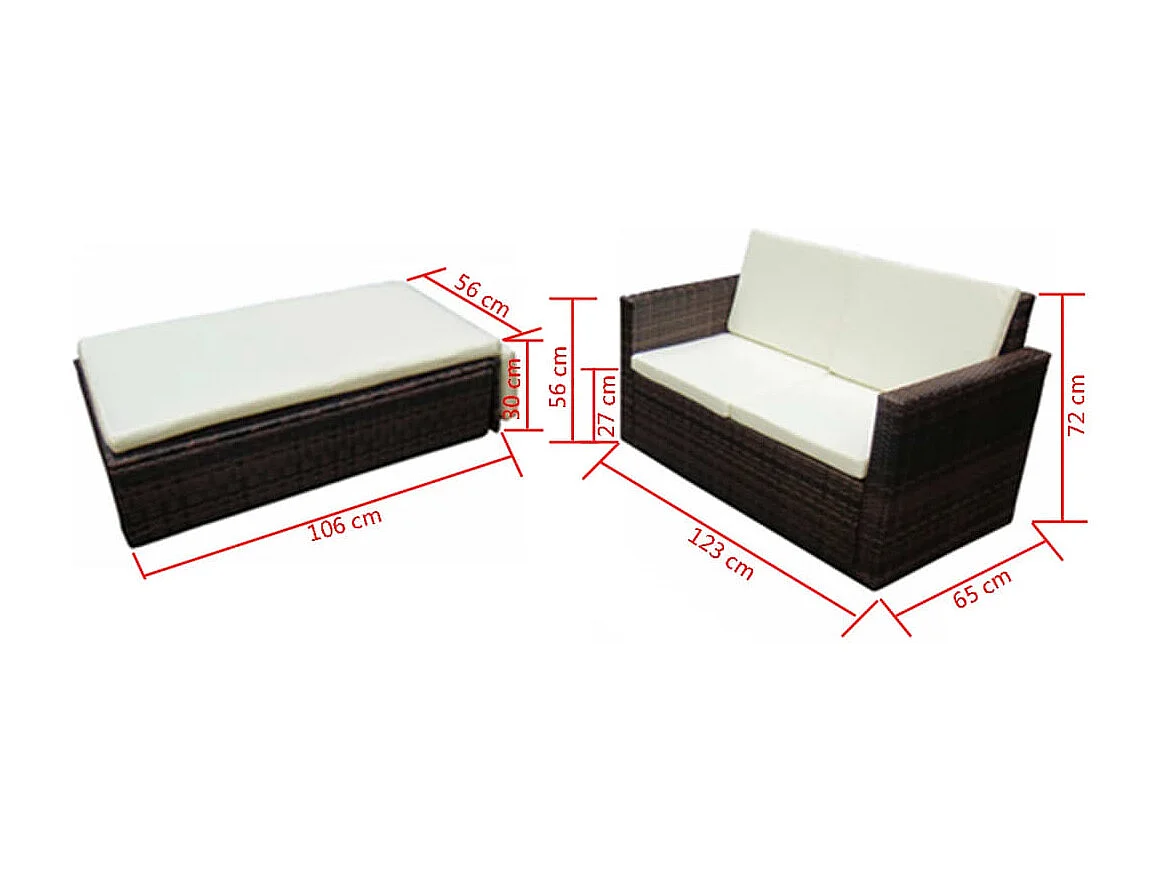 Salon de jardin 2 pcs avec coussins Résine tressée Marron