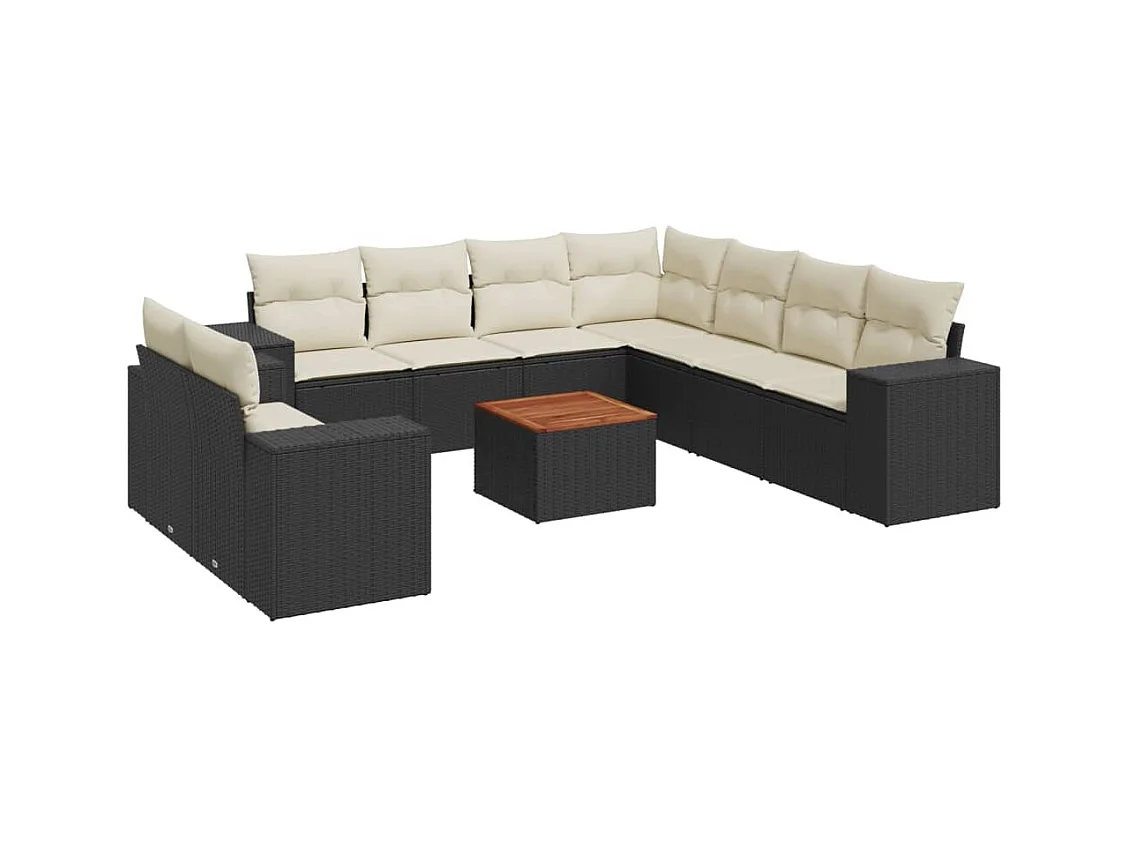Salon de jardin 10 pcs avec coussins noir résine tressée