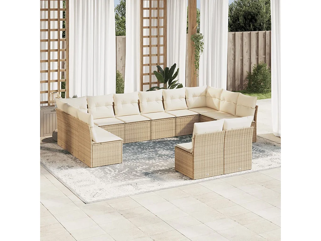 Salon de jardin avec coussins 12 pcs beige résine tressée