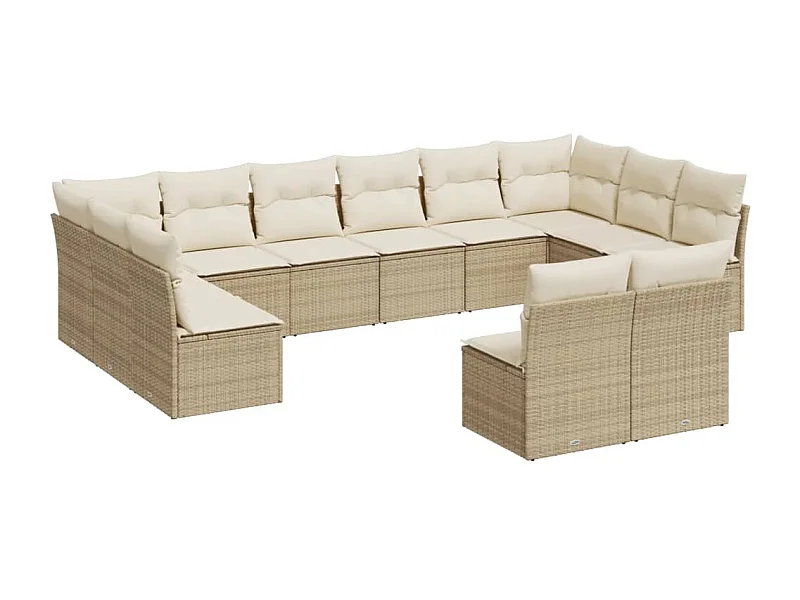 Salon de jardin avec coussins 12 pcs beige résine tressée