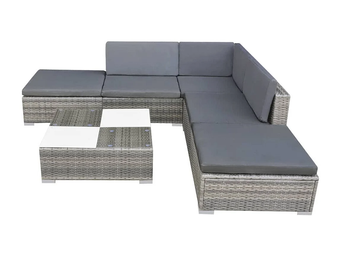 Salon de jardin 6 pcs avec coussins Résine tressée Gris