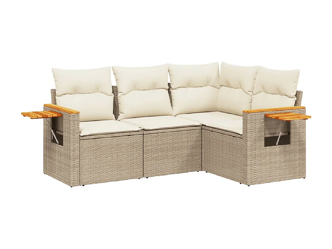 Salon de jardin avec coussins 4 pcs beige résine tressée