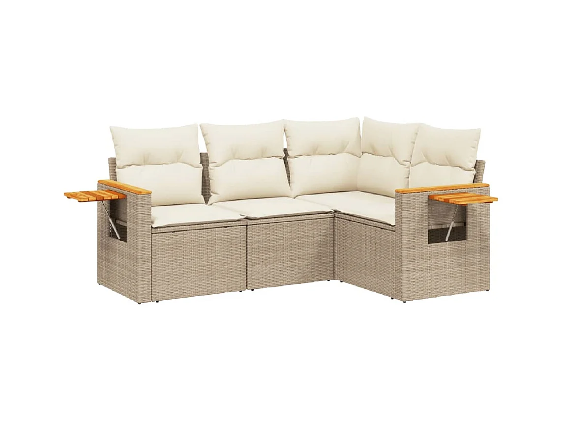 Salon de jardin avec coussins 4 pcs beige résine tressée