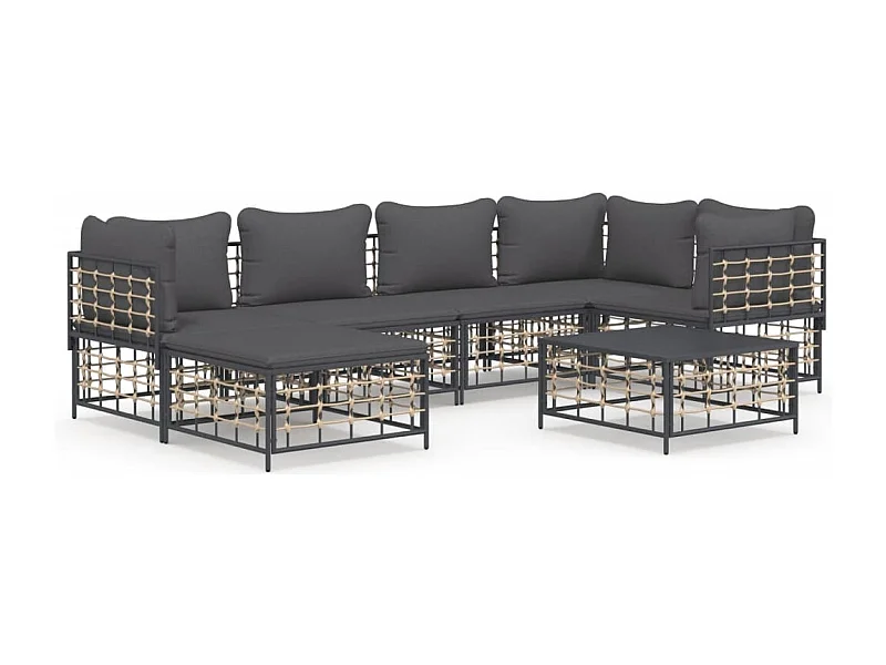 Salon de jardin 7 pcs avec coussins anthracite résine tressée