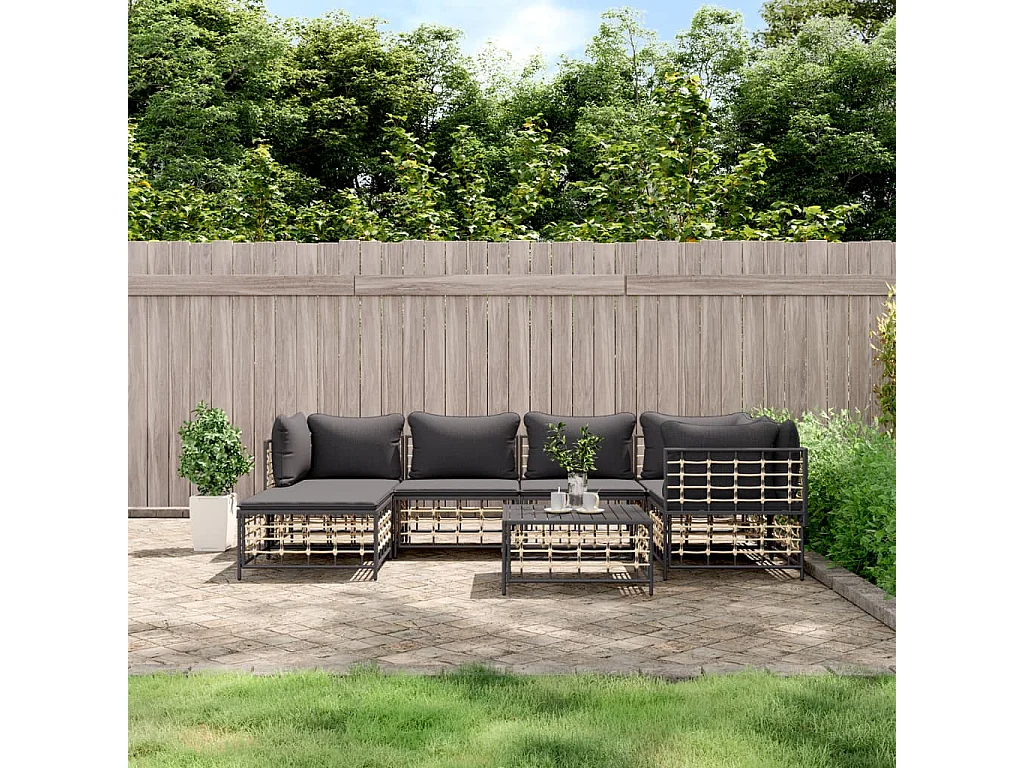Salon de jardin 7 pcs avec coussins anthracite résine tressée