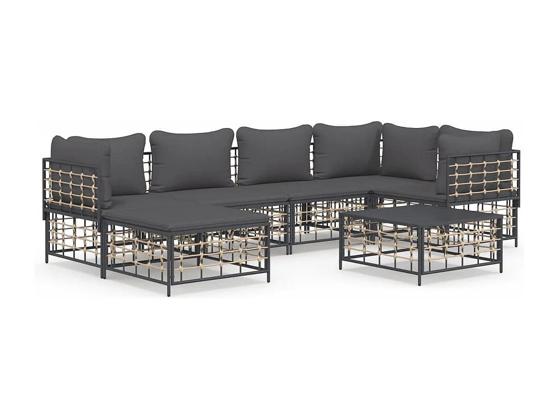 Salon de jardin 7 pcs avec coussins anthracite résine tressée