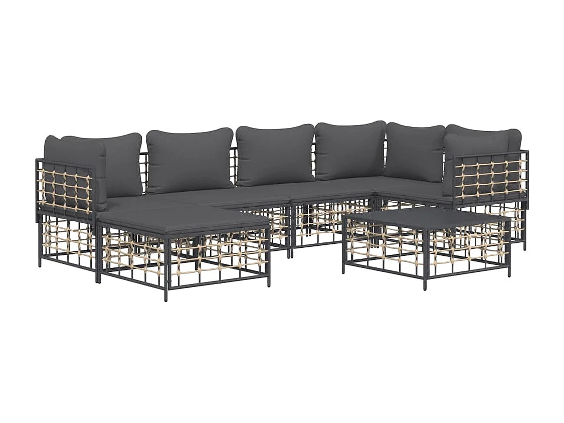 Salon de jardin 7 pcs avec coussins anthracite résine tressée