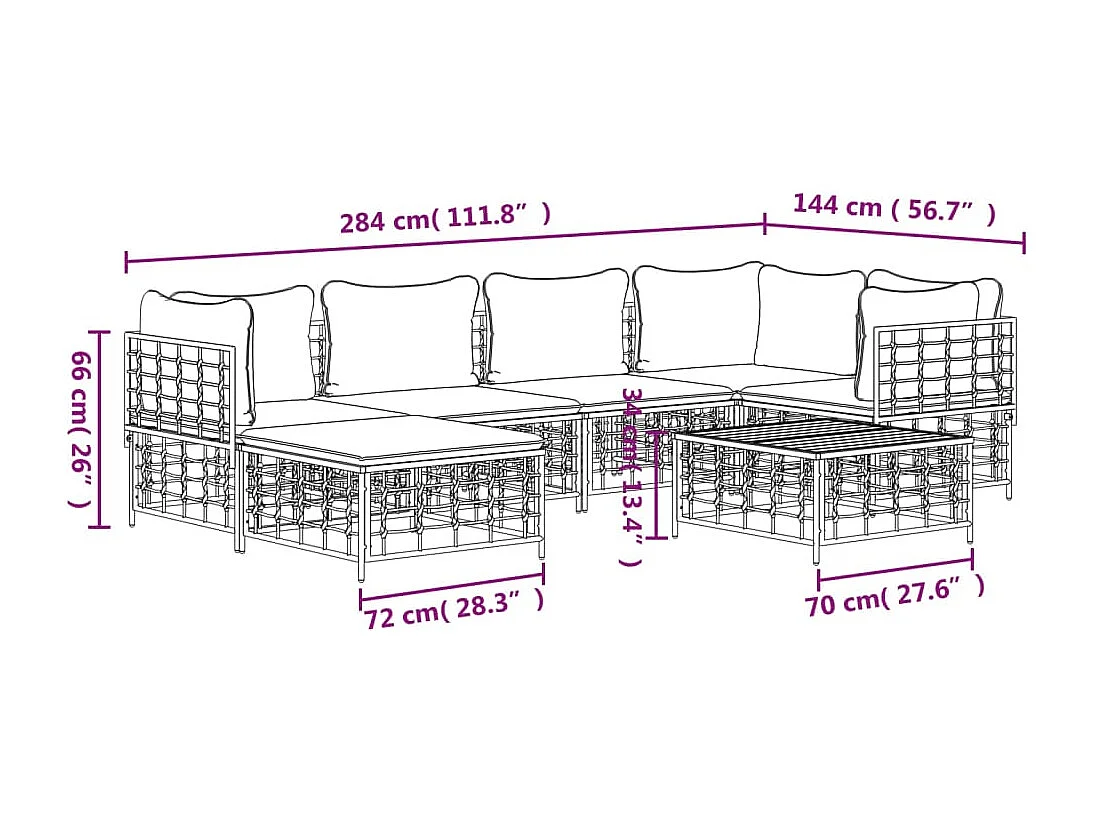 Salon de jardin 7 pcs avec coussins anthracite résine tressée