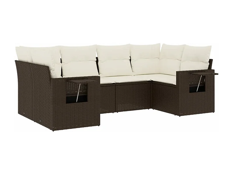 Salon de jardin avec coussins 6 pcs marron résine tressée