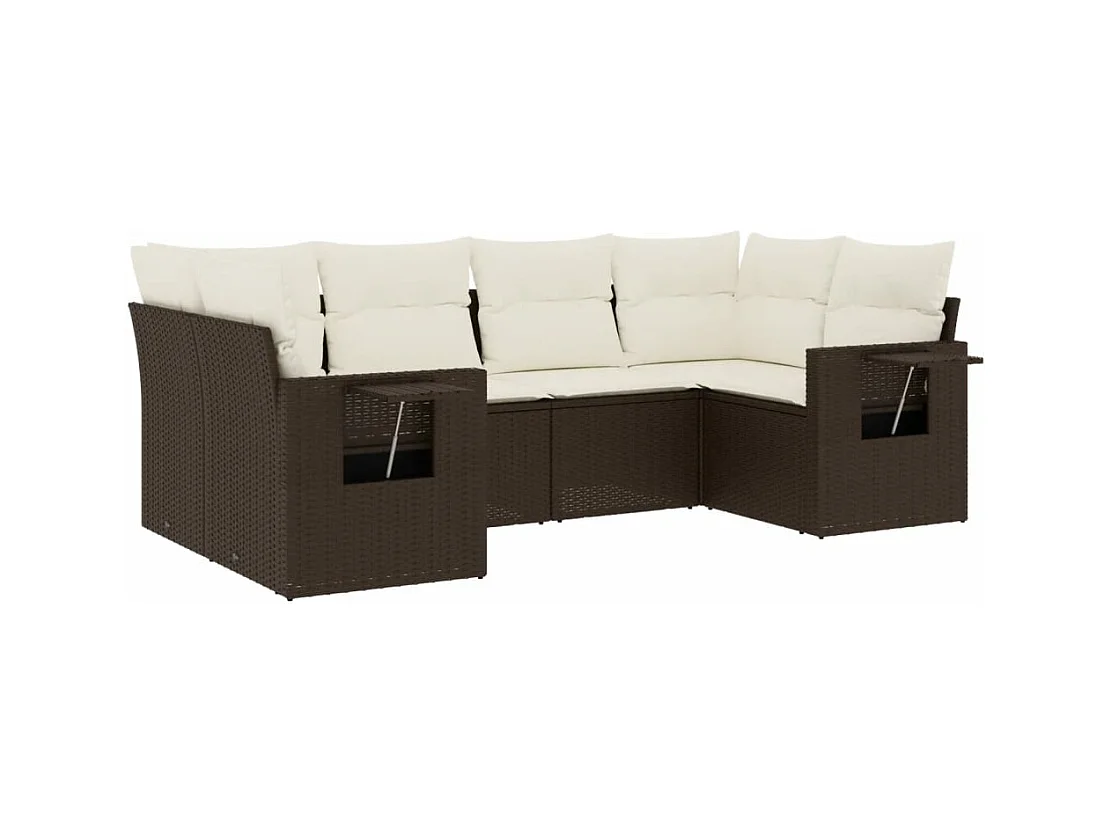 Salon de jardin avec coussins 6 pcs marron résine tressée