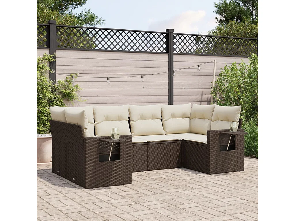 Salon de jardin avec coussins 6 pcs marron résine tressée